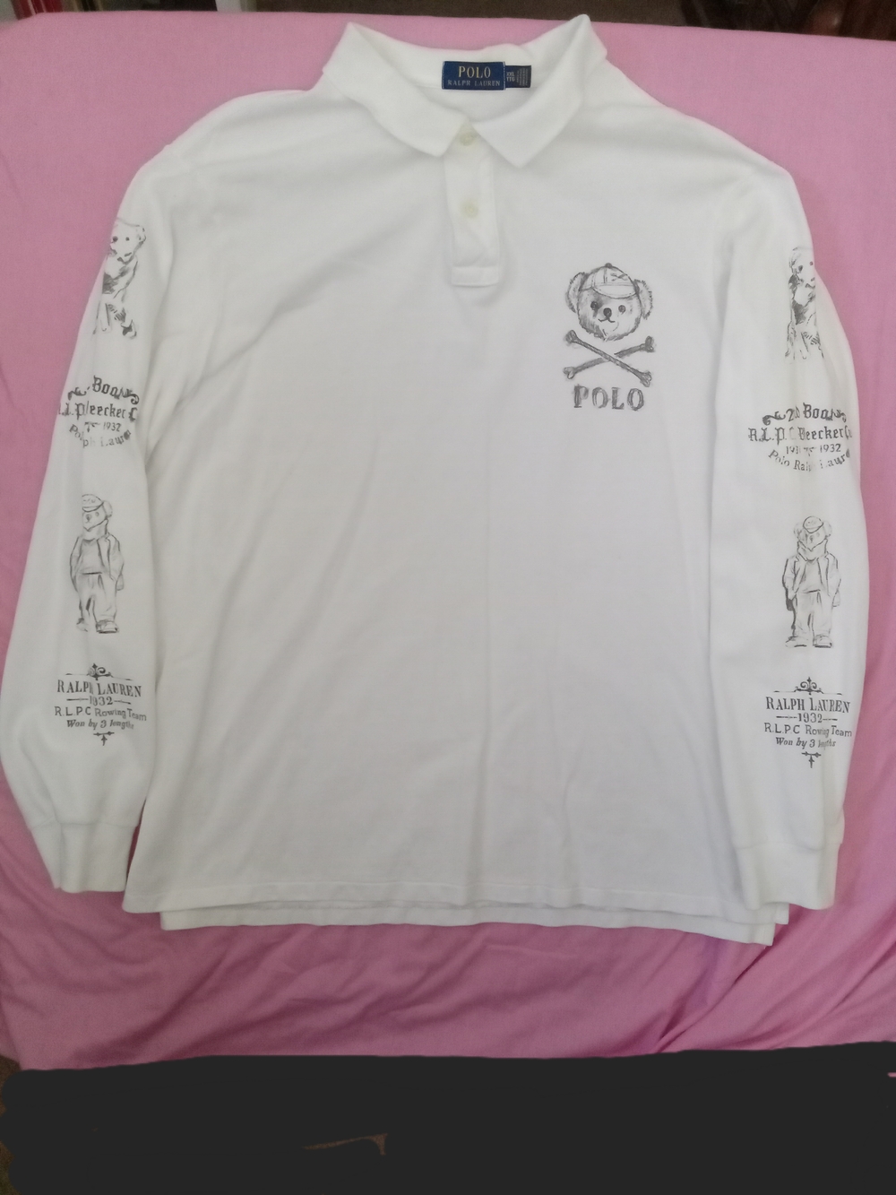 Polo Ralph Lauren White Long-Sleeve Bear Crossbones Graphic Polo 2XL